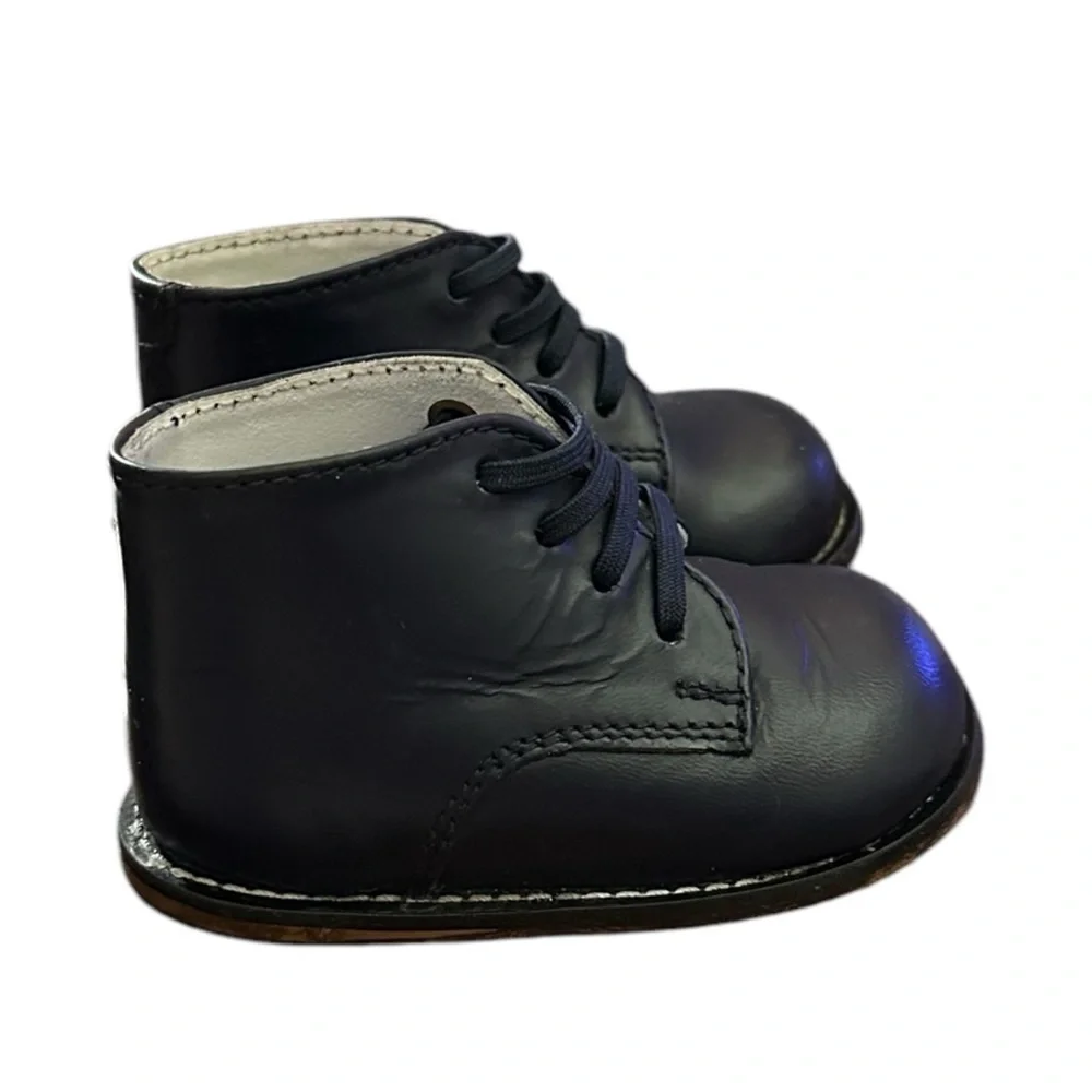 Josmo Boys Classic Traditional Leather Oxford Lace Up Shoes in Navy Blue Sz 3